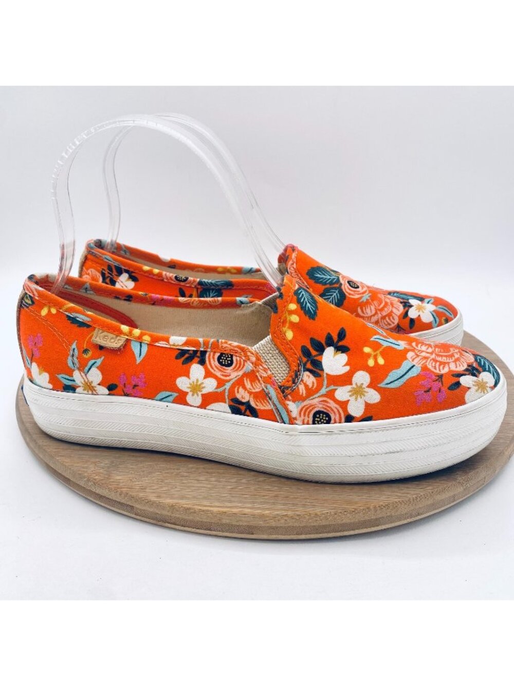 Keds Rifle Paper Co Shoes Womens 7.5 Orange Floral Canvas Platforme Sneakers
